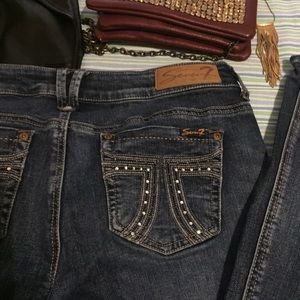 Seven Rhinestone Stud Pocket Flare Jeans Size 10
